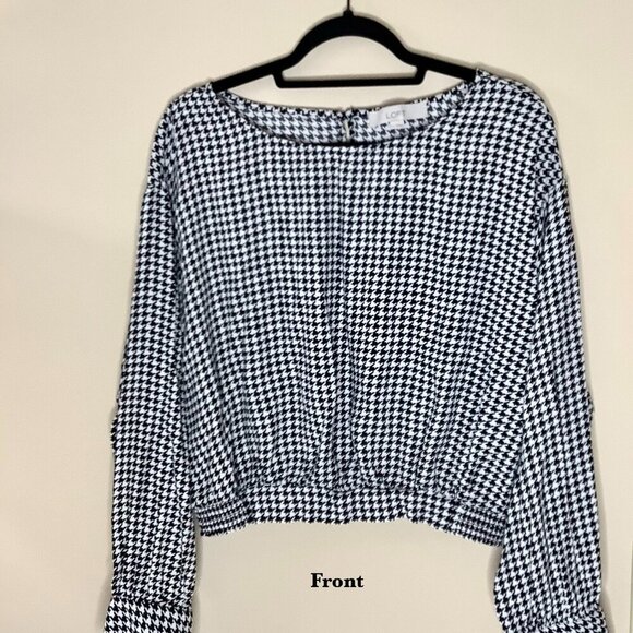 Loft Houndstooth Print Blouse, Size L - Picture 1 of 9